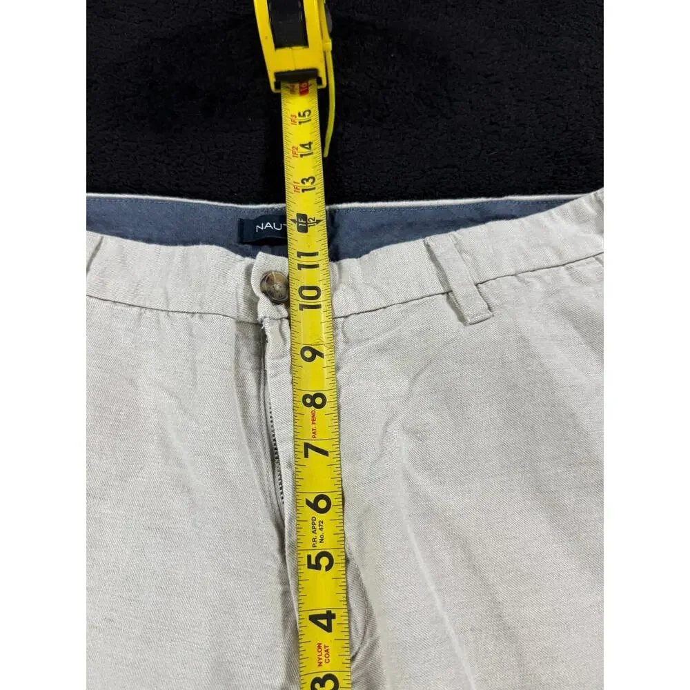 Nautica Pants Mens 36x32 Cream Linen Blend Casual Beach Cotton Trousers
